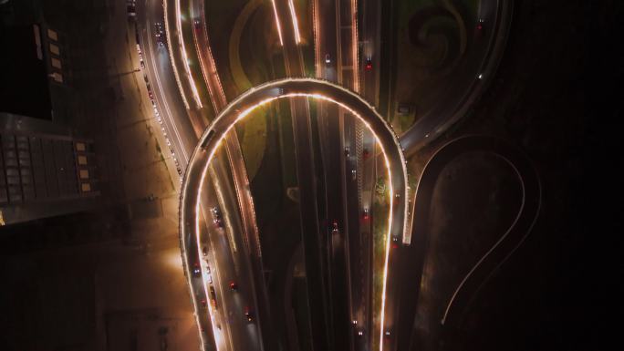 城市高速公路立交桥车流夜景航拍