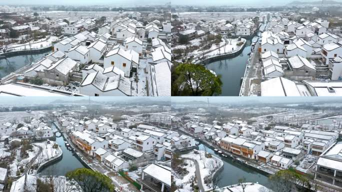 浙江江南湖州古镇雪景民居潞村冬天白色
