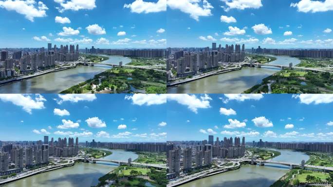 泉州航拍晋江泉州市区城市建筑风光蓝天白云