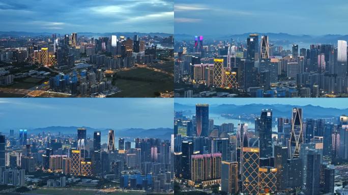 杭州市钱江世纪城蓝调全景4k素材