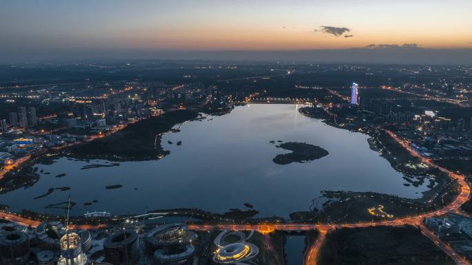 成都兴隆湖夜景航拍延时