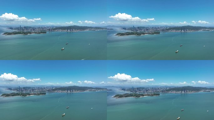 4K航拍晴天的厦门鼓浪屿全景大景推进航拍
