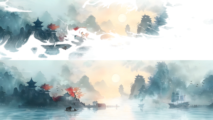 唯美山水水墨视频背景