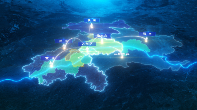 重庆市万州科技地图蓝色AE模板
