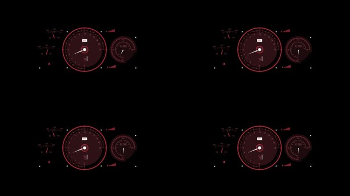汽车或摩托车仪表盘上有显示速度和其他参数的红色仪表。计算机图形特效
