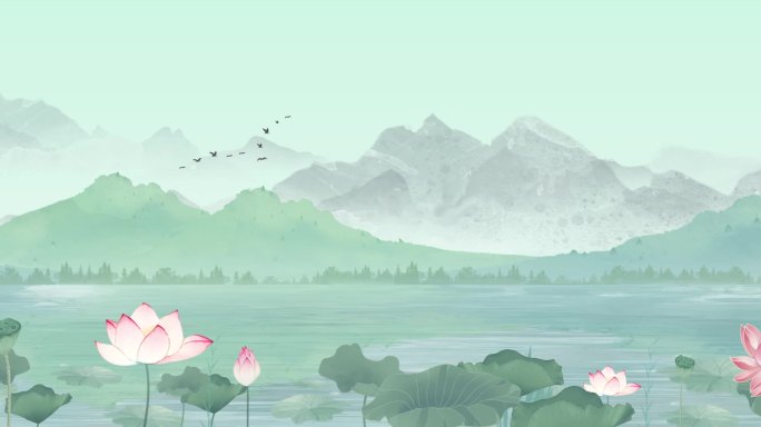 中国风荷花山水