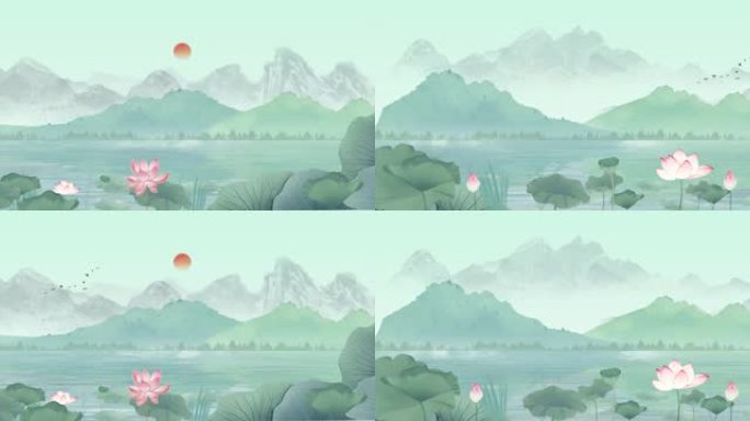 中国风荷花山水