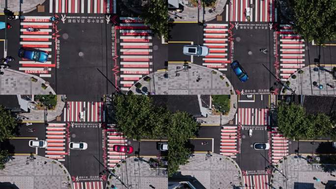 航拍改造后的十全街网红斑马线的十字路口