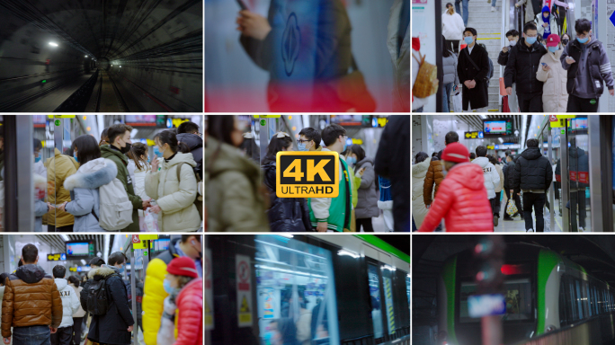 4k_地铁行驶进站进出地铁上下地铁隧道