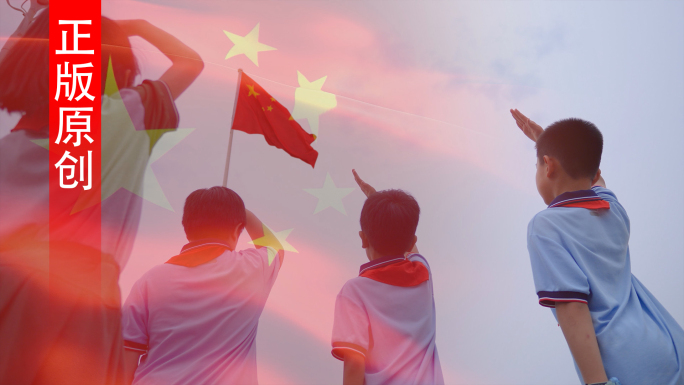 小学生面向国旗敬队礼