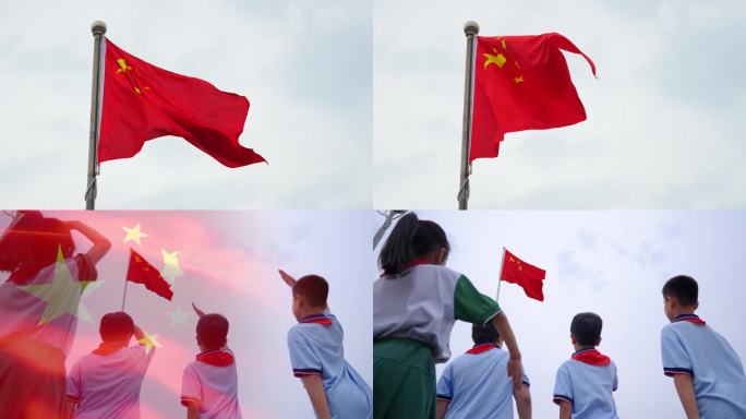 小学生面向国旗敬队礼