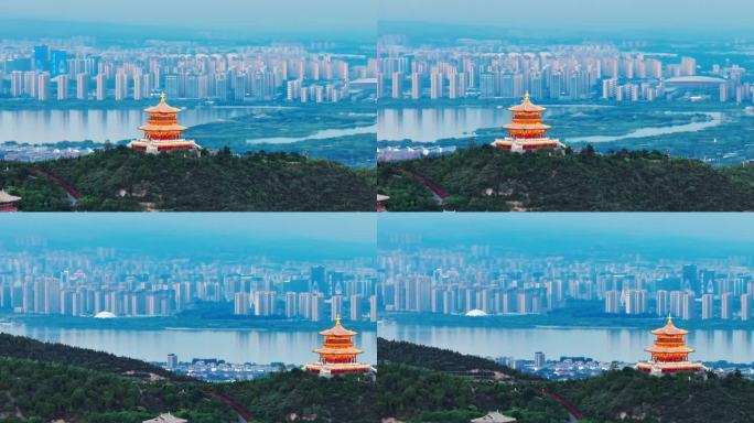 太原太山远眺太原城市全景 航拍