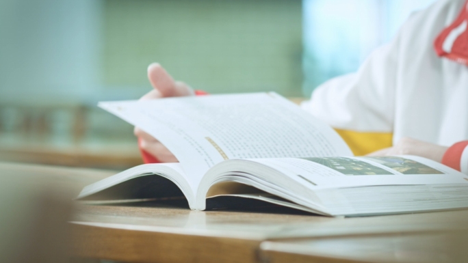 中学生认真学习看书