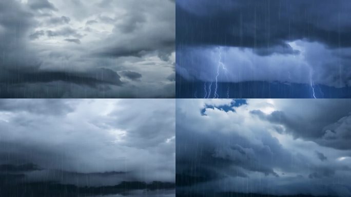【4K】暴雨倾盆乌云翻滚狂风暴雨电闪雷鸣