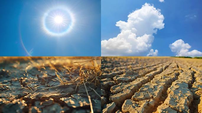 夏天干旱龟裂大地土地旱情旱灾夏天太阳高温