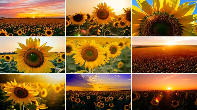 晚霞向日葵花海向日葵花田向日葵花种植葵花