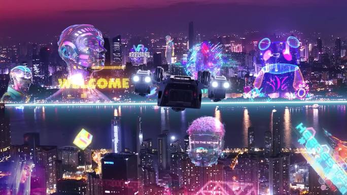 未来赛博朋克夜之城霓虹城市元宇宙AE模版