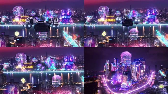 未来赛博朋克夜之城霓虹城市元宇宙AE模版
