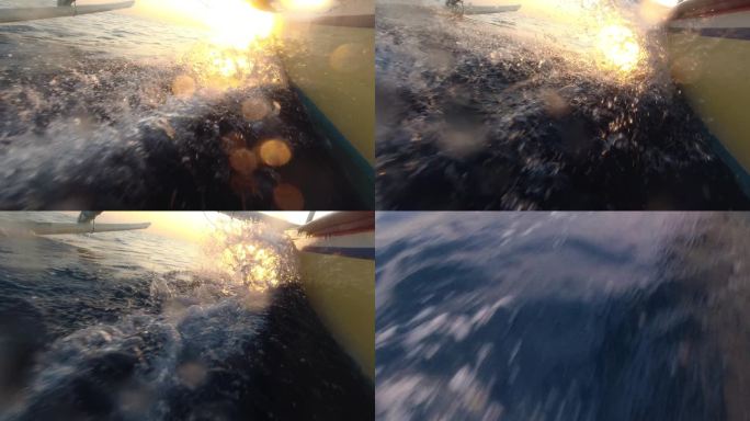海上船头飞溅的浪花