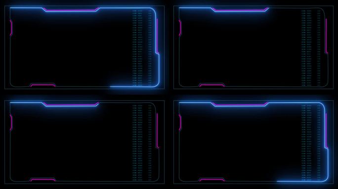 抽象高科技黑边框，未来科技背景。HUD用户界面屏幕元素面板