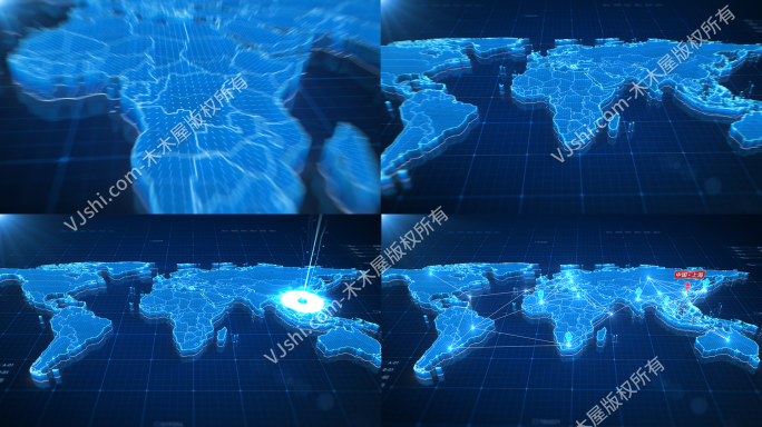 科技世界地图点线辐射地图动画
