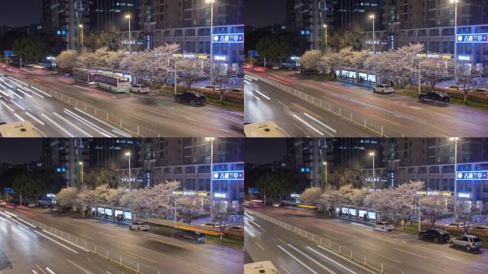 8k延时武汉樱花车站大黄村车流夜景延时