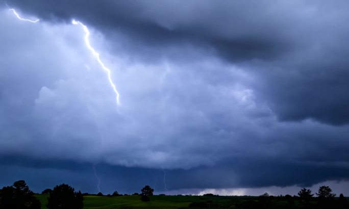 电闪雷鸣闪电雷暴阴天末日风暴大雨极端天气