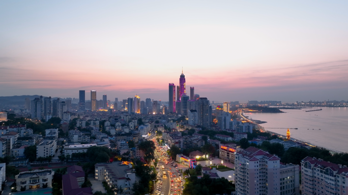 烟台 世贸大厦夜景航拍