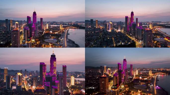 烟台 世贸大厦夜景航拍