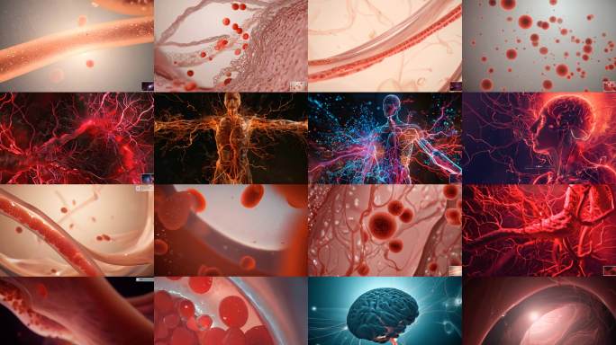 人体血液 红细胞 血管流动 脑 动画素材