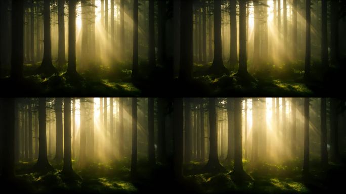 阳光穿过原始森林幽静
