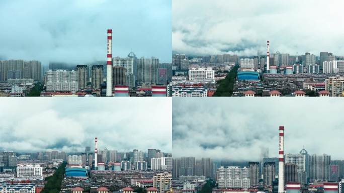 雨天的临沂乌云密布云层从高楼间穿过