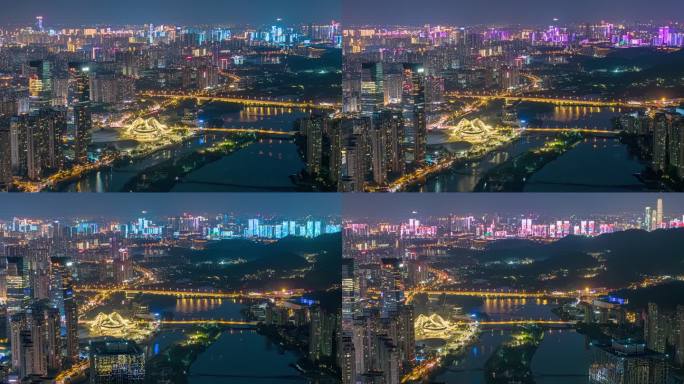 长沙梅溪湖内透夜景延时航拍