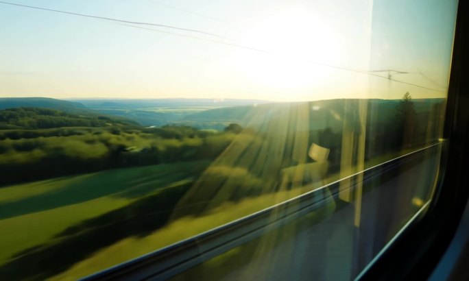 4K原创 车窗旅途风景 火车窗外的风景
