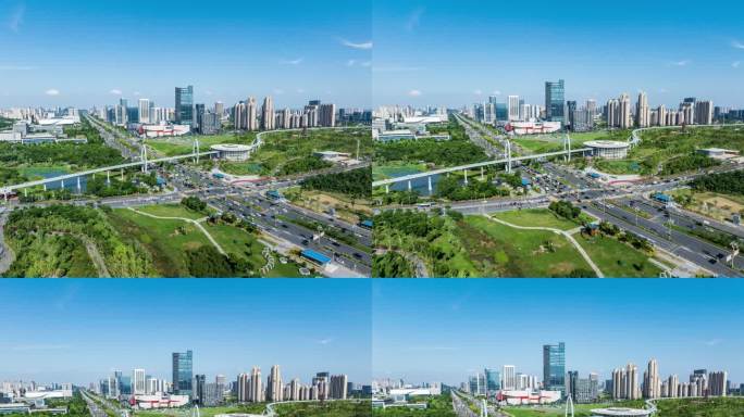 光谷中心城高新大道光谷空轨城市航拍延时