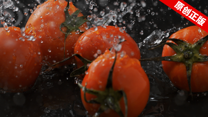西红柿番茄入水飞溅慢镜头