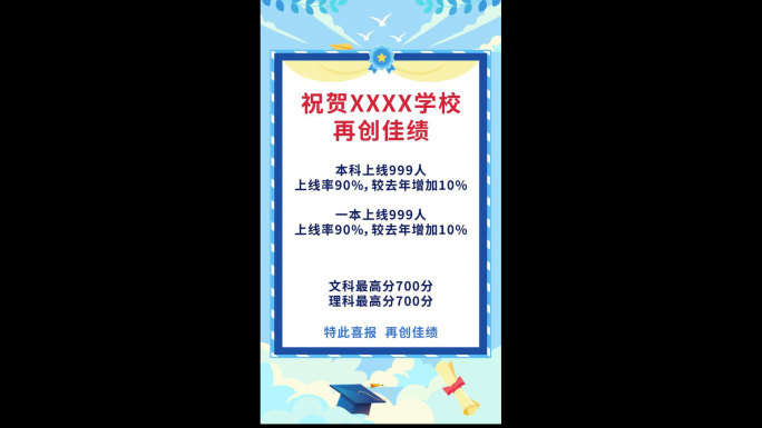 【原创】竖屏高考喜报公告栏捷报奖状蓝