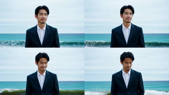 商务男在海边
