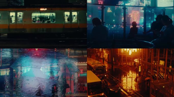 下雨天夜幕下的城市角落生活列车