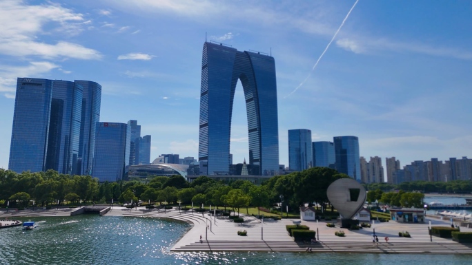 苏州东方之门CBD地标建筑大气航拍4K