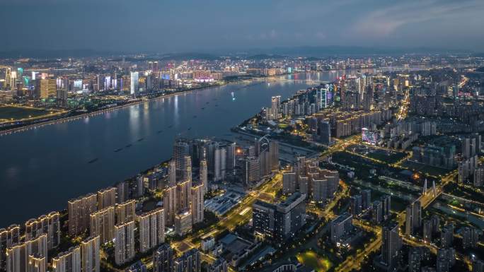 4K航拍杭州钱江两岸夜景延时