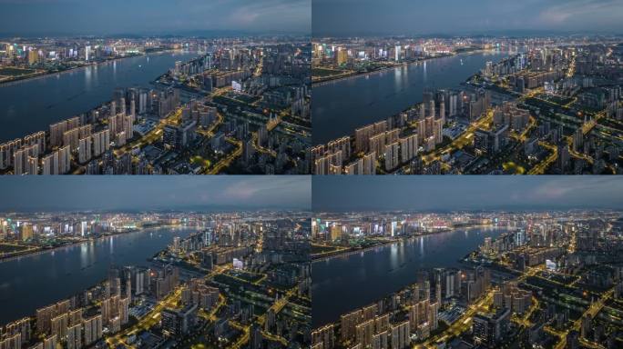 4K航拍杭州钱江两岸夜景延时
