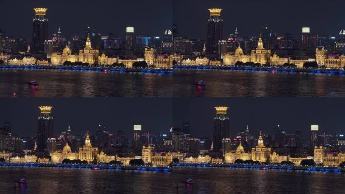 上海外滩国际建筑展美丽夜景鸟瞰图。