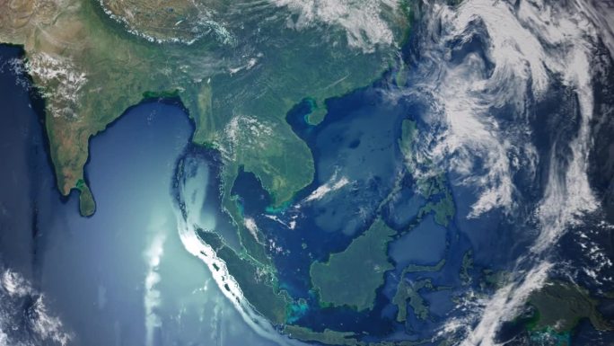 现实的地球从太空放大在云柬埔寨金边