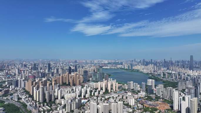 武汉武昌区大景洪山广场楚河汉街沙湖航拍