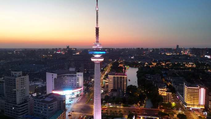 江苏省南通市电视塔濠河夜景晚霞蓝调