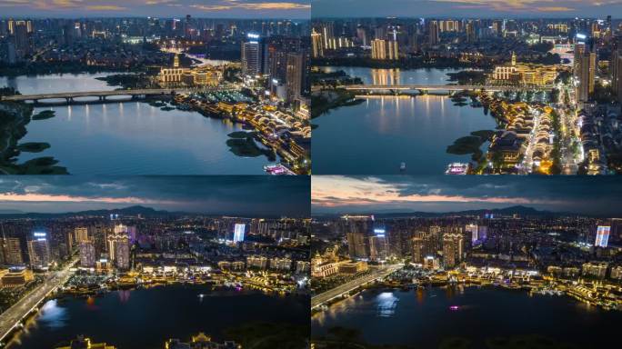常德大小河街航拍延时夜景4k宣传片