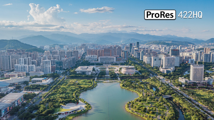 龙岩人民广场市政府大景日夜航拍延时摄影