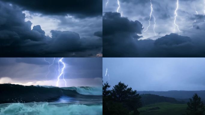 夏季、闪电、雷雨天、下雨、乌云密布