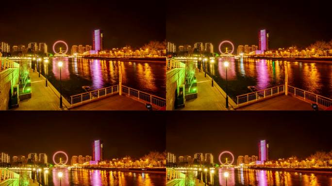 天津地标建筑景色天津之眼夜晚风景延时